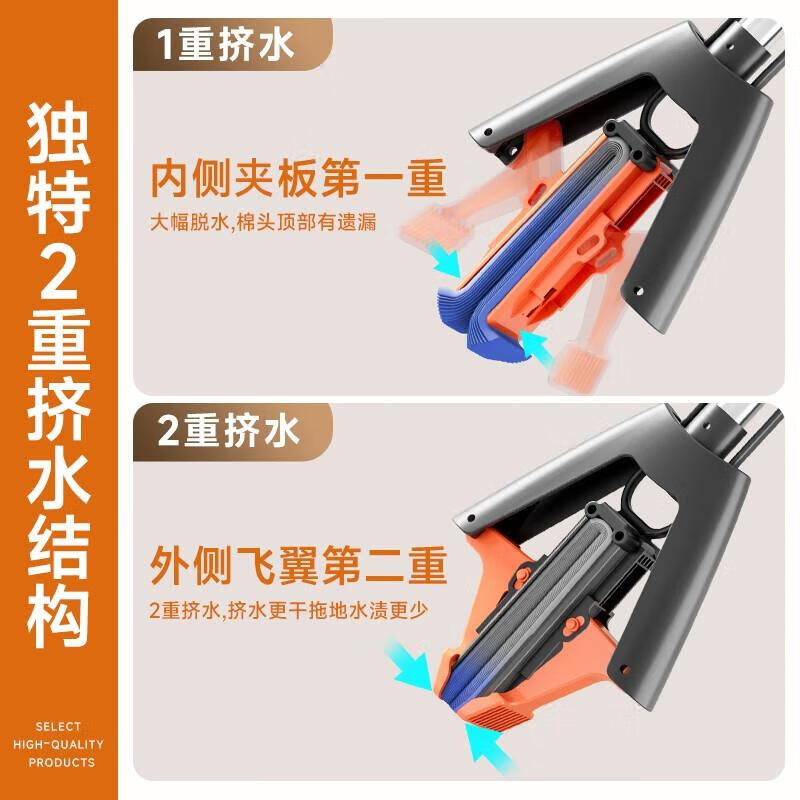 佳帮手28T1二次挤水胶棉拖把-灰橙1只头 家用海绵拖把高清大图