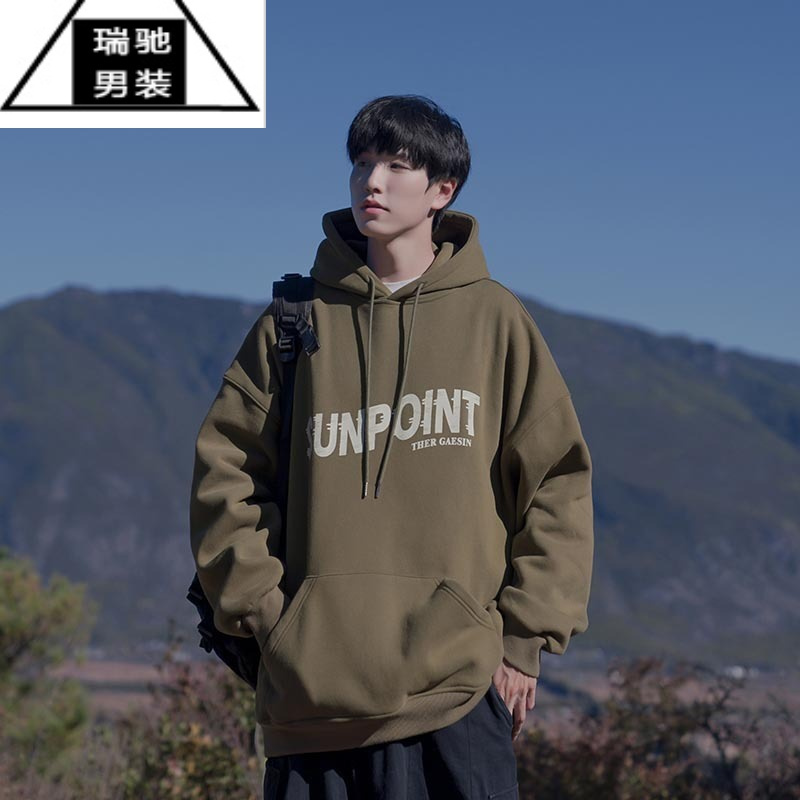 希杰狮王日系cityboy藏青色连帽卫衣男春秋款高级感潮牌oversize外套