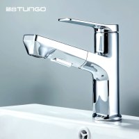藤谷(TUNGO) 抽拉式面盆水龙头冷热洗脸盆龙头 卫生间台盆洗手盆双出水精铜龙头