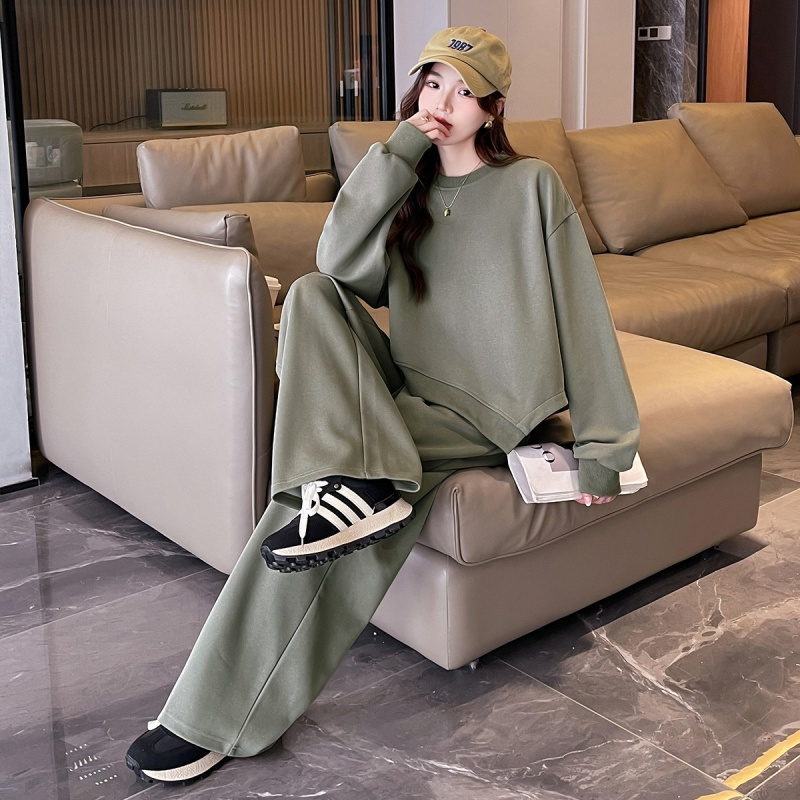 唐狮 春季女圆领卫衣阔腿裤百搭简约时尚休闲小众潮流