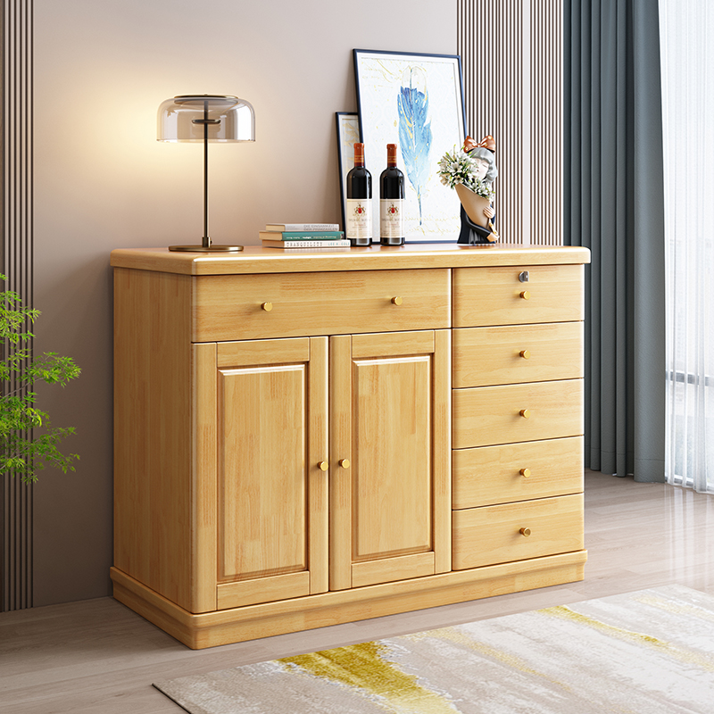 青木川 简约现代实木五斗柜六斗橱主卧室客厅卧室房间家用书房收纳储物柜边柜角柜阳台入户玄关柜门厅柜带锁床尾柜电视柜 两门六斗【榉木色】1.2米长