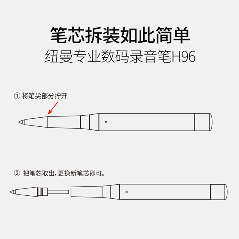 [赠18支笔芯+皮套]纽曼录音笔H96 16G黑色笔形转文字微型会议取证采访商务培训学习专业高清降噪学生上课随身