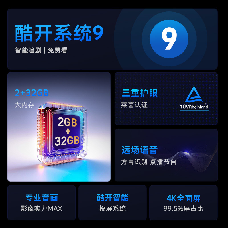 创维酷开K3 65英寸4K超高清2+32G电视三重护眼智能语音全面屏游戏老人家用客厅平板智能电视机以旧换新