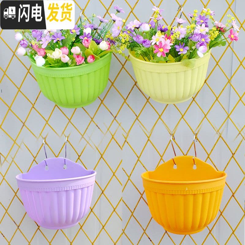 三维工匠阳台客厅悬挂墙式壁挂半圆创意绿萝吊兰式塑料花盆装饰送挂钩配件 粉色6个(送配件) 大号[长25cm]花盆容器图片