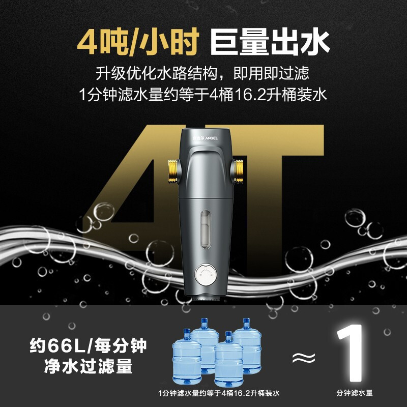 安吉尔(Angel)6.9T大通量前置过滤器 全屋自来水反冲洗净水器J3217-GWG-4000 压力表监测无铅黄铜机身高清大图
