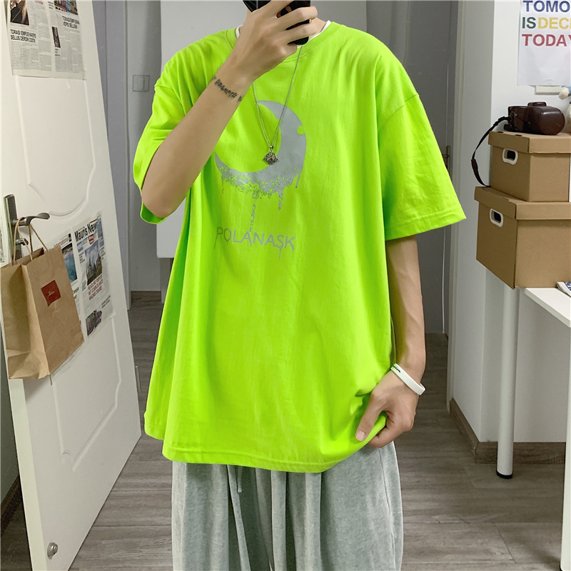 原宿风宽松五分袖男韩版潮流短袖t恤ins夏季学生百搭帅气半袖衣服 黑色 S