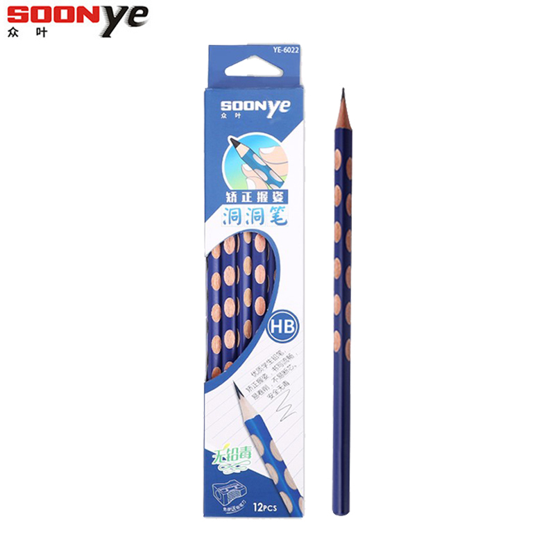 众叶(SOONye)YE-6022 HB三角形铅笔 12支/盒 洞洞笔铅笔 儿童矫正握姿纠正笔 学生办公用品