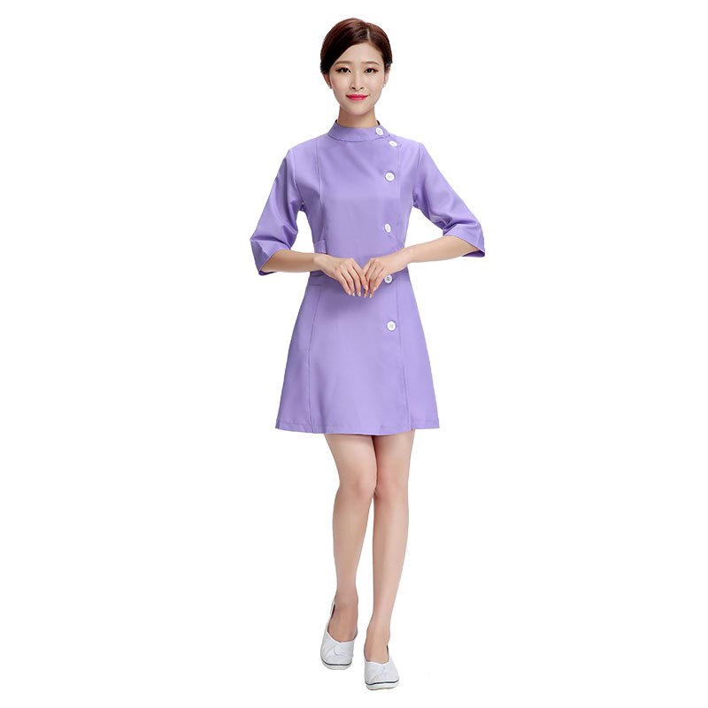 美容师工作服秋冬装美容院工作服短袖护士服美容师服装新款连衣裙8362