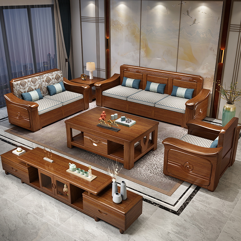 实木沙发三人位贵妃组合