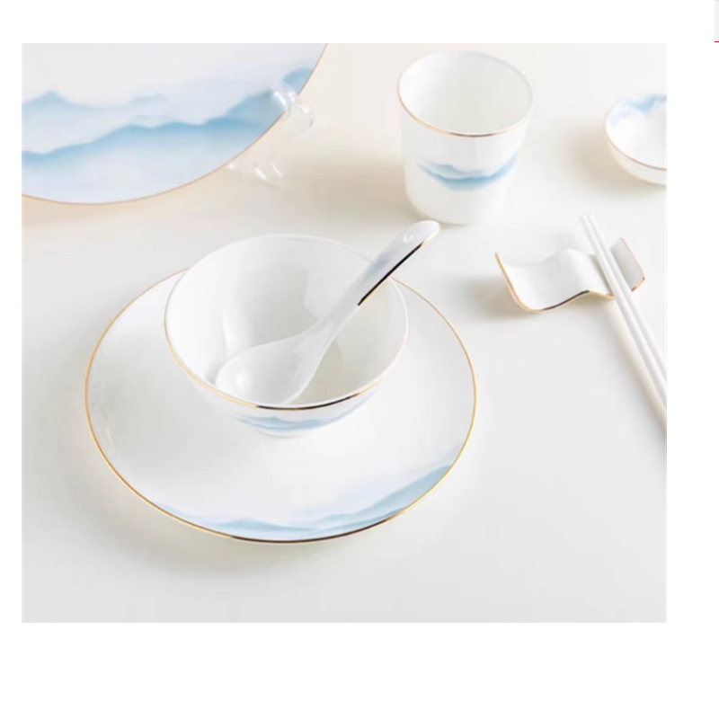 家佳恒美中式金边骨瓷酒店餐厅摆台招待碗盘餐具八件套商用招待碗盘餐具(单位:套)