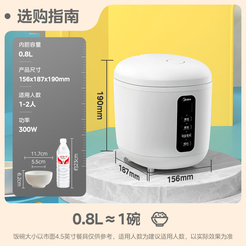 美的 (Midea) 电饭煲MB-FB08M301电饭锅0.8L/升迷你多功能煮饭锅智能24小时预约煮饭锅一锅多用高清大图