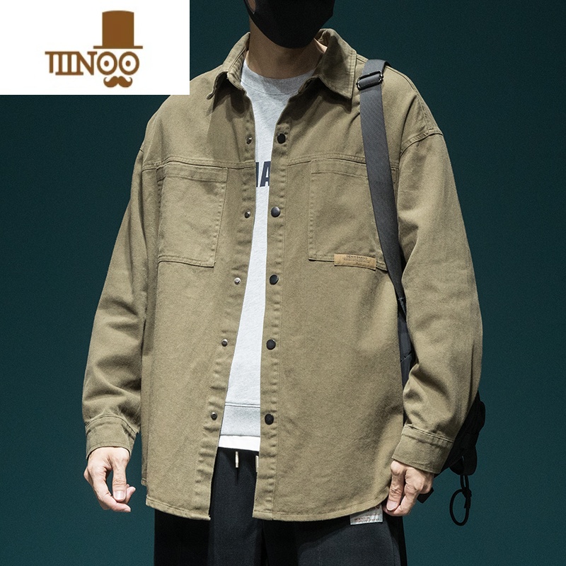 YANXU日系百搭痞帅工装衬衫男士长袖宽松大码潮牌休闲百搭衬衣外套夹克高清大图