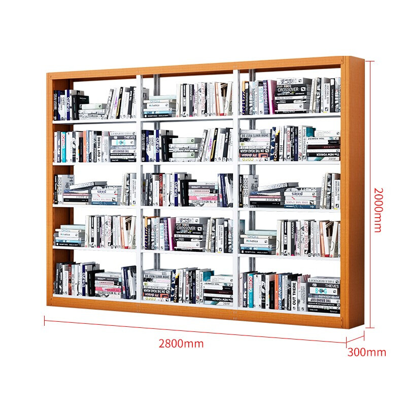 域赢书架木护板可调节架子学校图书馆书店书籍室阅览室单面书架资料架木护板货架一列三组五层高清大图