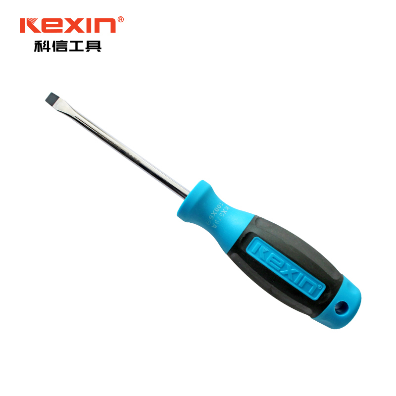 科信(kexin)双色橡胶柄一字螺丝批 磁性一字螺丝刀 起子改锥 6*150mm KX36150 5支/件 1件