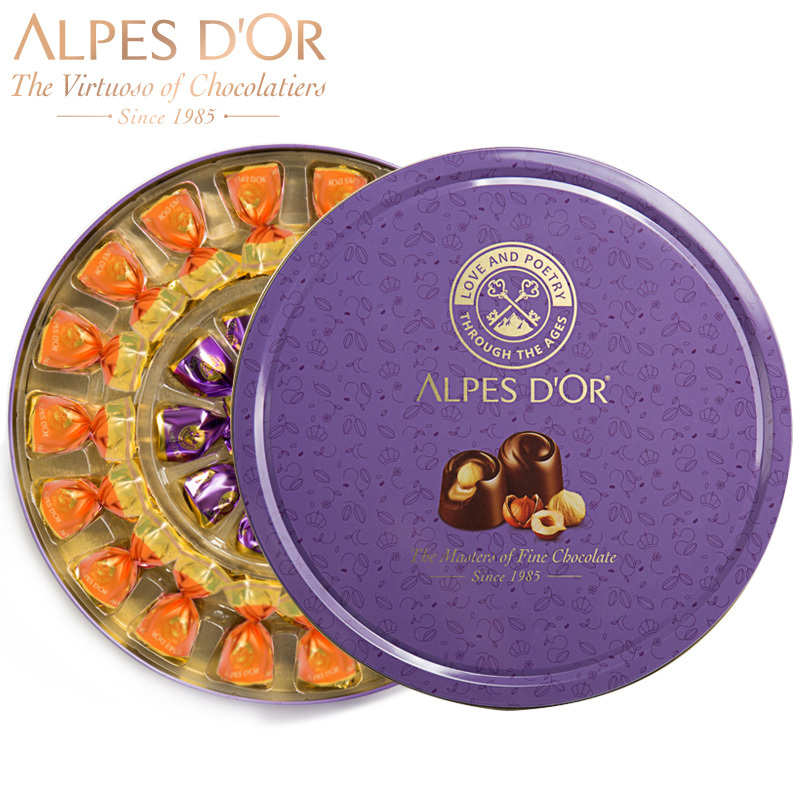 爱普诗Alpes d‘or榛仁夹心巧克力320g 德国进口巧克力 整颗饱满榛仁夹心 口感香醇 旅游休闲零食 婚庆喜糖