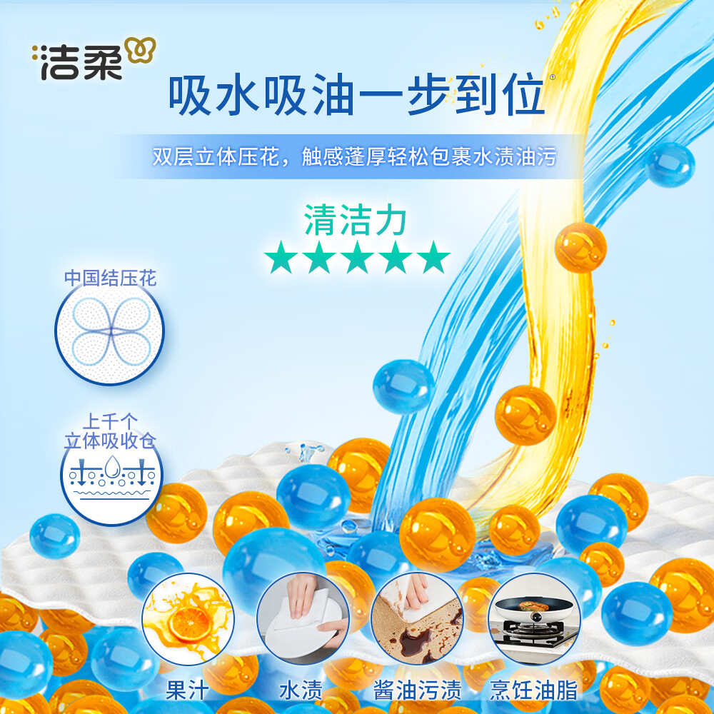 洁柔厨房卷纸 65节*6卷 加厚双层 料理用纸 3D花纹高清大图