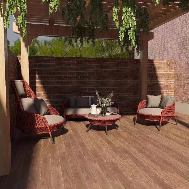 质凡 户外家具藤沙发单人休闲藤椅设计师庭院沙发茶几组合 单人位高背沙发[橙色]高清大图