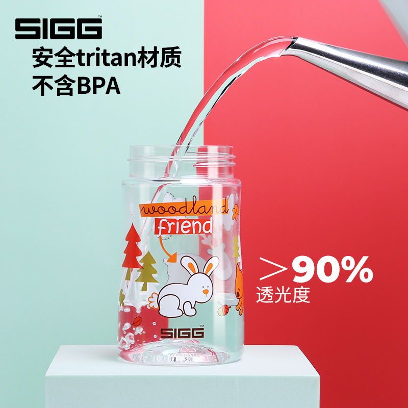 igg希格儿童水杯tritan吸管杯夏季宝宝水杯喝水防呛防摔家用幼儿园小学生 橙色森林派对350ml[Tritan材质]高清大图