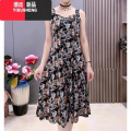 YIBUSHENG冰丝吊带连衣裙女2024新款大码宽松遮肚显瘦印花背心无袖印衣G