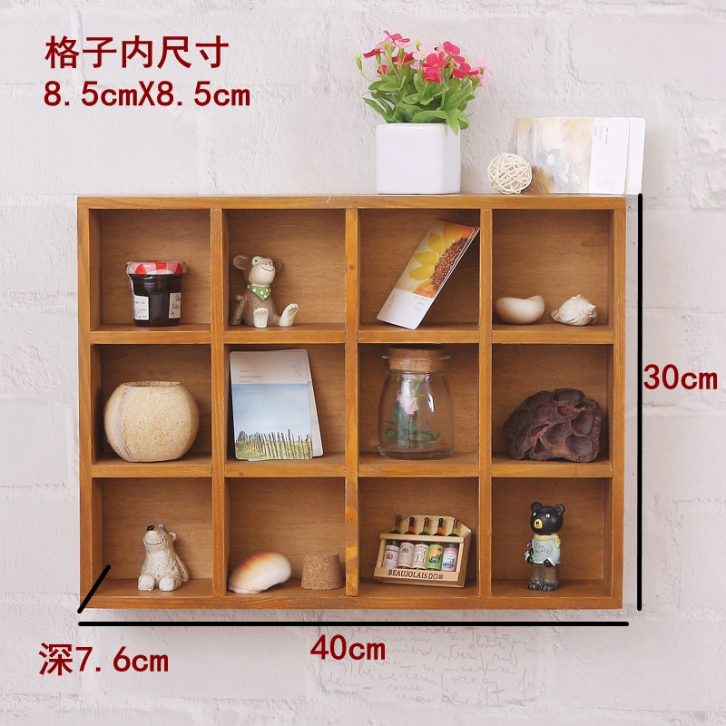 美式乡村收纳格咖啡馆服装店客厅创意墙面壁挂墙上装饰品挂饰壁饰 三维工匠 超大镂空十格做旧色高清大图