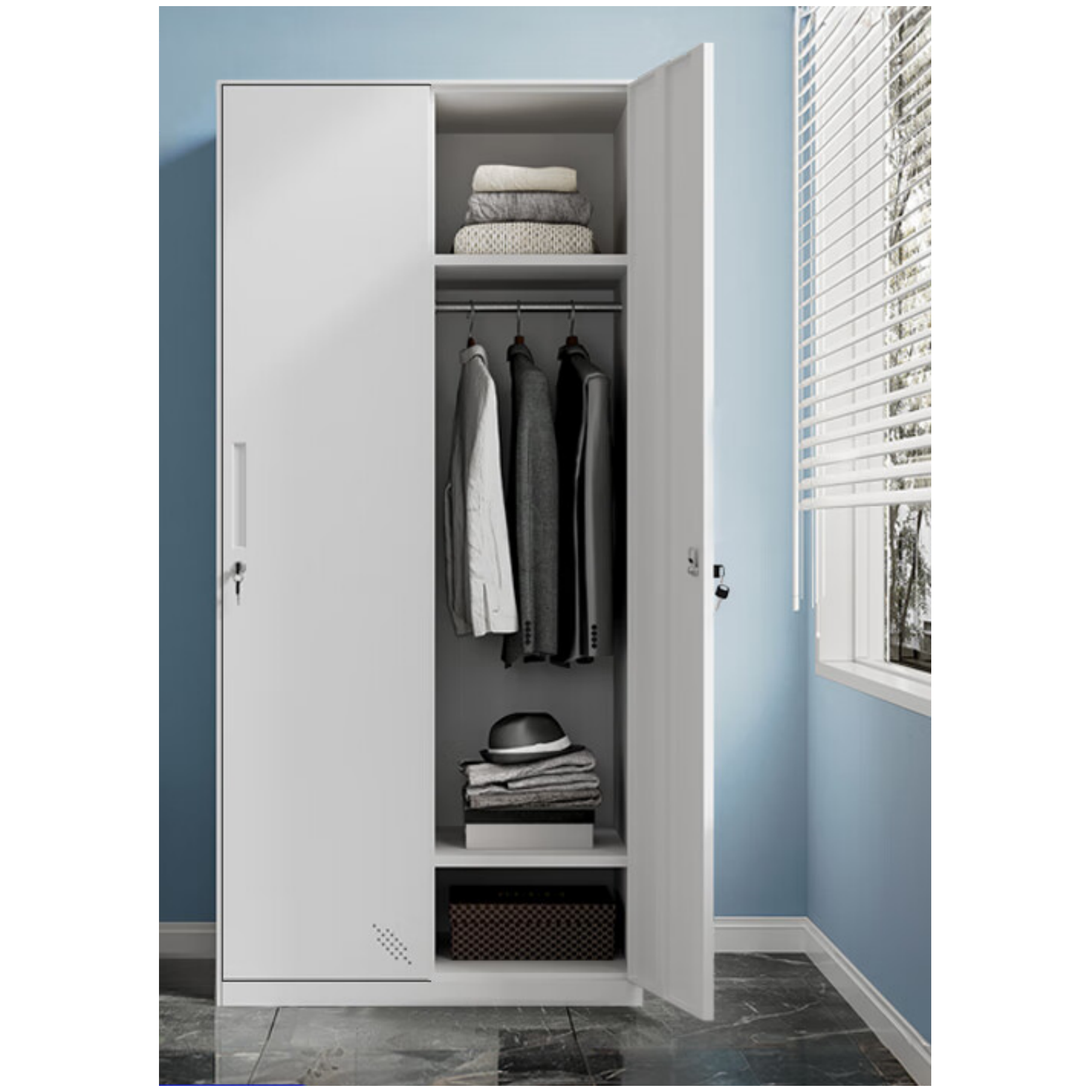 沃灏更衣柜铁皮柜文件柜办公柜储物柜带锁员工柜宿舍换衣柜二门更衣柜高清大图