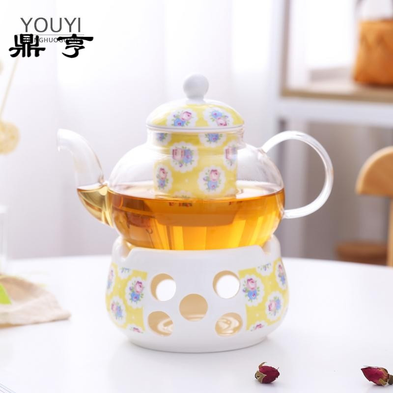 鼎亨玻璃耐热茶具花茶壶套装家用陶瓷水果茶壶花果茶杯具蜡烛加热