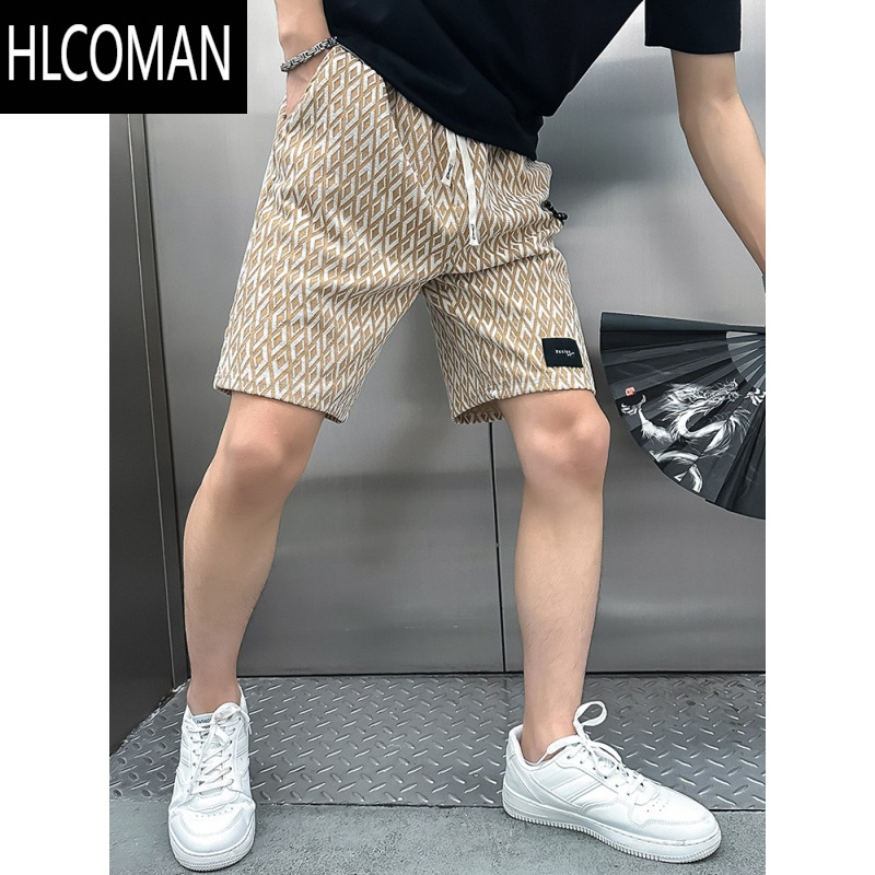 HLCOMAN高级感格子短裤男潮牌休闲痞帅五分男裤2025新款男士夏季薄款裤子
