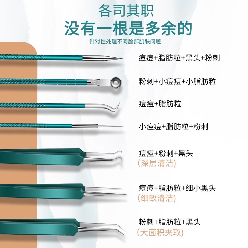 粉刺针刮闭口针细胞夹黑头超细挤痘工具套装美容院专用针镊子8138P高清大图