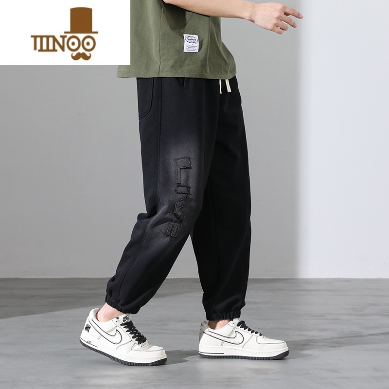 YANXU卫裤男生宽松大码加肥加大款胖子束脚运动休闲长裤子男士高清大图