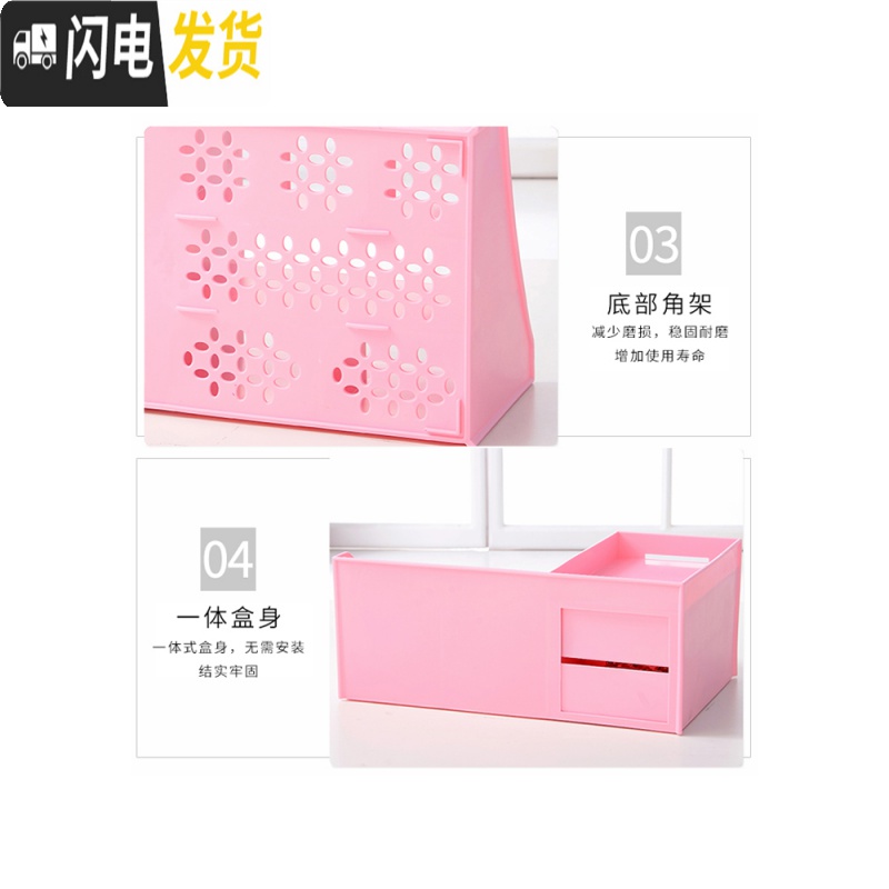 三维工匠化妆品收纳盒桌面收纳架护肤品首饰口红抽屉式梳妆台整理盒塑料高清大图
