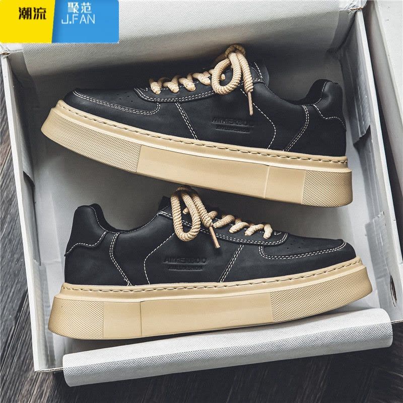 聚范男鞋复古板鞋男士运动百搭休闲鞋夏季学生黑色厚底防滑潮鞋图片