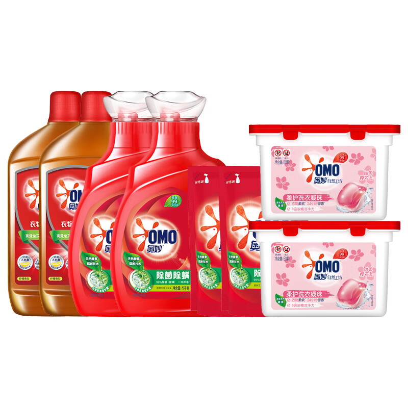奥妙洗衣液组合 洗衣凝珠 (400G)*2+除菌液1KG*2+洗衣液1KG*2+400G(袋装)*2