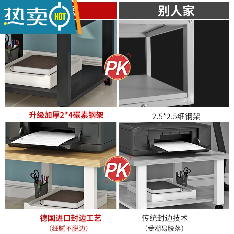 敬平打印机架子置物架办公室家用落地储物架可移动桌下放置双层收纳架高清大图