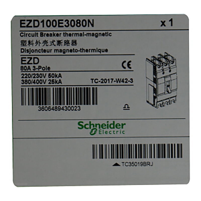 施耐德电气 手动固定式塑壳配电保护断路器EZD100E3080N