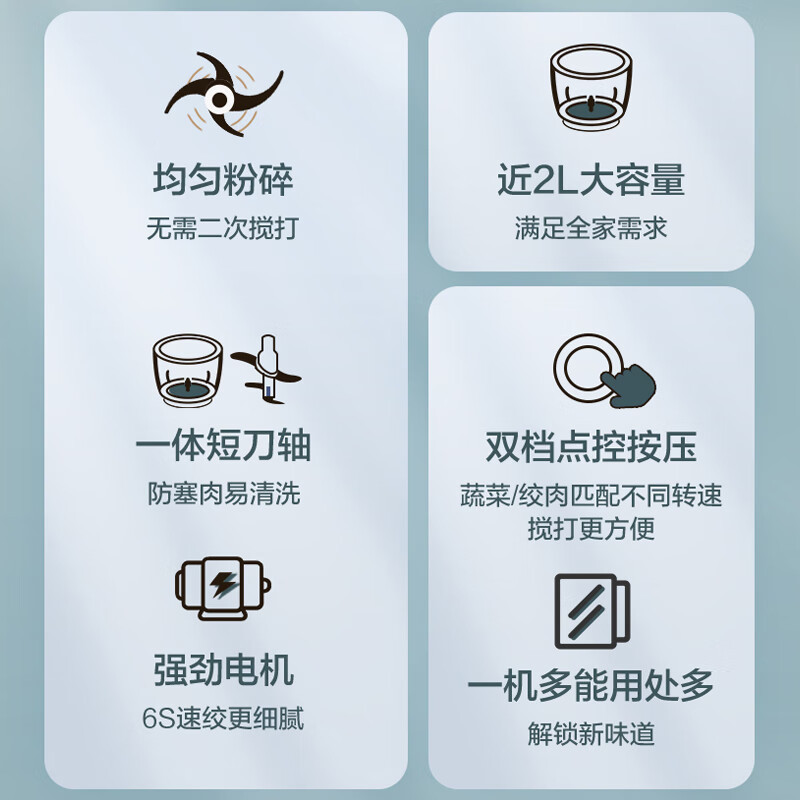 苏泊尔(SUPOR)JRD07双档点控绞肉机300W大功率2L不锈钢机身过载保护设计高清大图