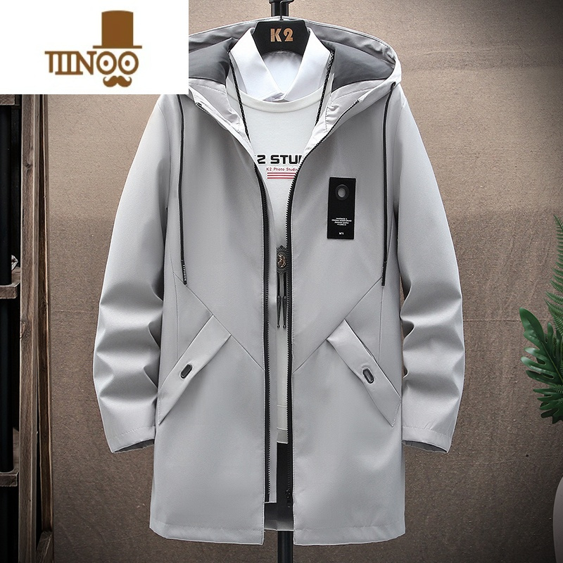 YANXU夹克2023春风衣男中长款加绒加厚大衣男士休闲上衣潮外套