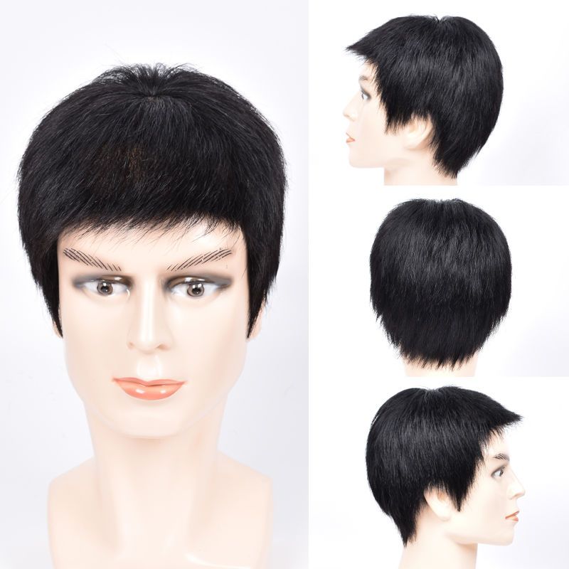 假发男短发真发中老年毛寸平头假发套真人发丝帅气逼真男士全头套