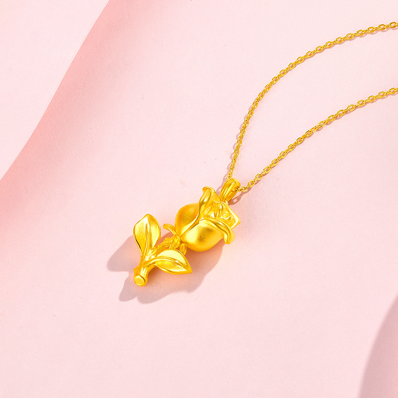 梦金园玫瑰花黄金吊坠小清新花朵足金挂坠设计感黄金首饰送女友节日