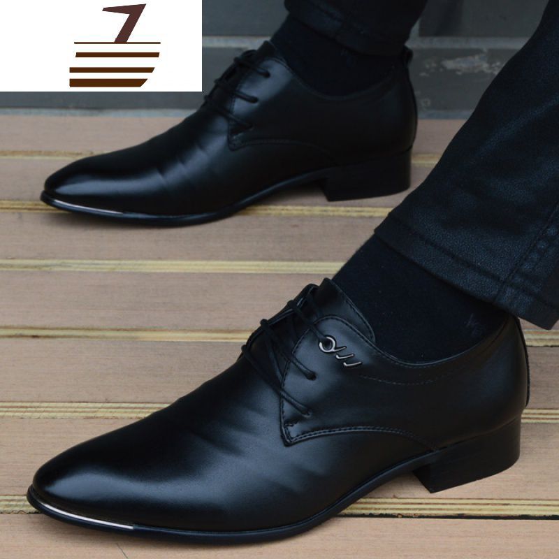 尗卡男士皮鞋内增高尖头皮鞋男英伦真皮正装商务休闲皮鞋韩版男鞋潮鞋