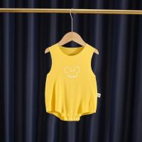 婴儿无袖包屁衣无骨夏季薄款短袖宽肩爬服连体哈衣家居睡衣透气 黄色米奇莫代尔包屁衣 66