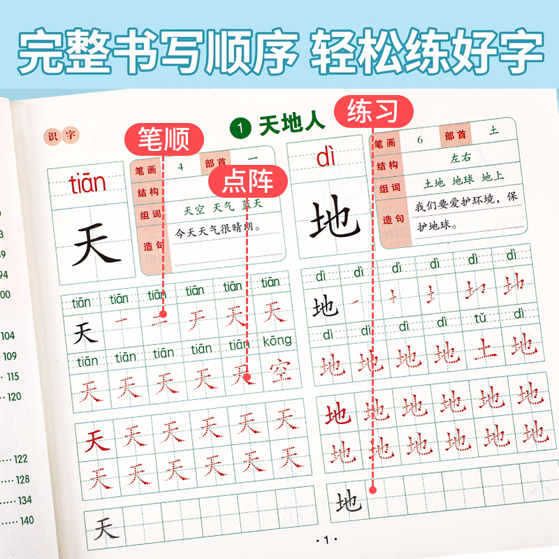 一年级上下册[共242页] [正版]小学生一年级练字字帖二年级点阵练字帖上册下册每日一练语文同步生字描红本人教版练习册初高清大图