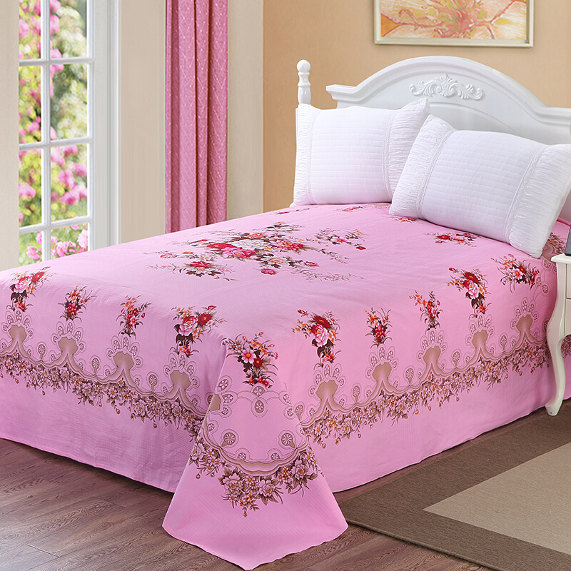 国民床单丝光棉面料双人中式传统老床单花团锦簇-粉色250x2601.