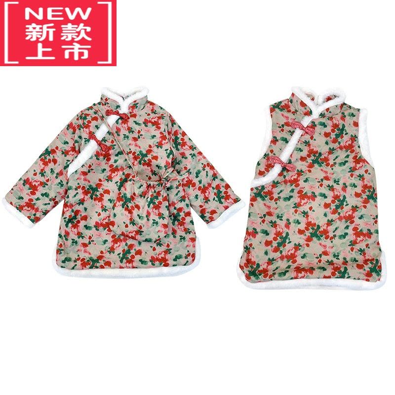 可莉允女童加厚保暖旗袍裙棉衣冬装中国风女宝宝冬季夹棉碎花唐装拜年服棉服图片