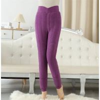 奶奶冬装加绒加厚保暖裤子妈妈装高腰打底裤女老年人护膝弹力棉裤_1 3XL(建议120-140斤） 紫色【加绒加厚】