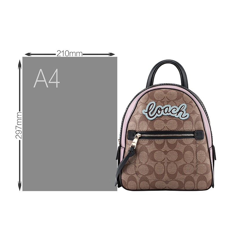 COACH 蔻驰 奢侈品 欧美时尚女士卡其色人造革拉链单肩两用双肩包高清大图