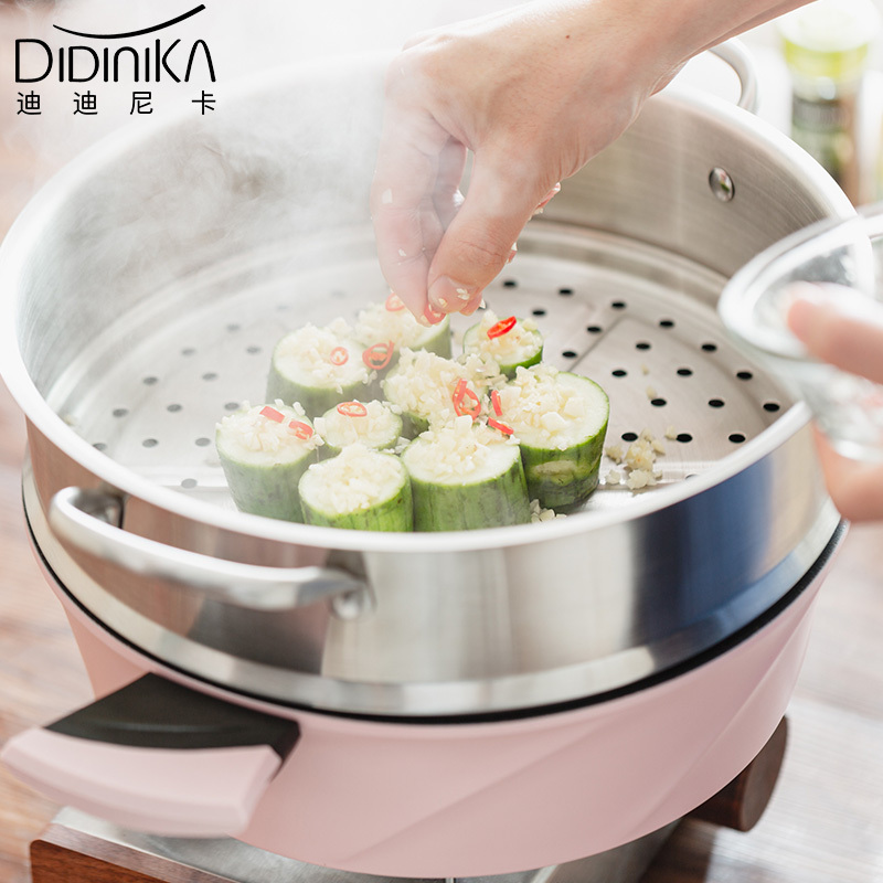 迪迪尼卡（Didinika）2019新款28cm浅汤锅家用麦饭石不粘锅多功能双耳煮锅带蒸屉