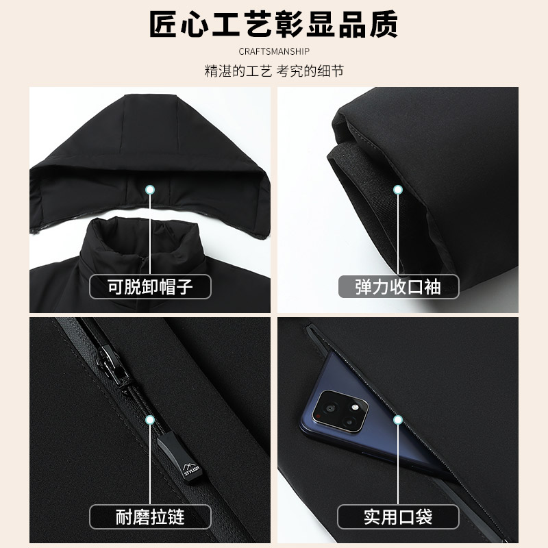 啄木鸟男士棉服2025新款冬季加绒加厚可脱卸连帽防寒外套保暖棉2高清大图