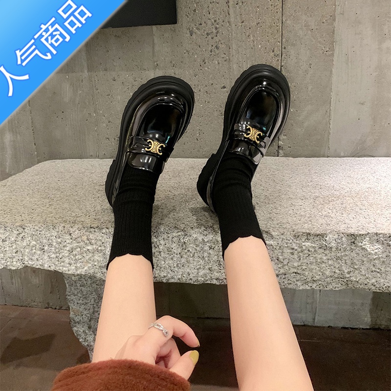 SUNTEK凯旋门厚底乐福鞋2023春夏单鞋圆头复古增高亮面小皮鞋女夏U高清大图