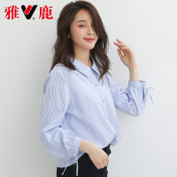 yaloo/雅鹿新款宽松韩范学院风 小清新格子衬衫女 舒适柔软