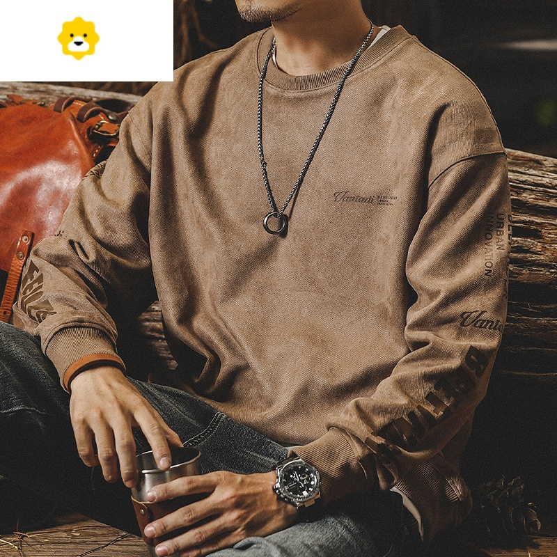 fishbasket美式380g复古卫衣男春秋ins潮牌宽松大码麂皮绒衣服春季